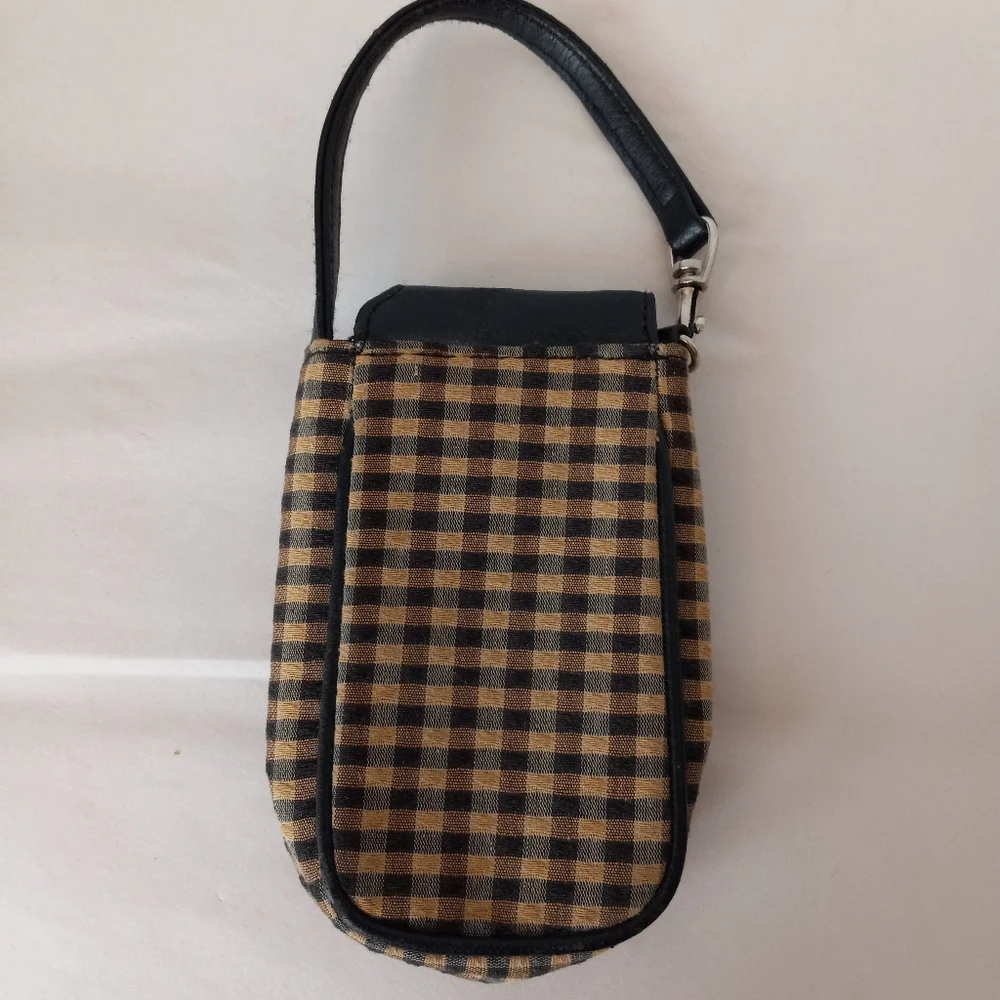 Vintage Longaberger phone holder with strap black /cream check